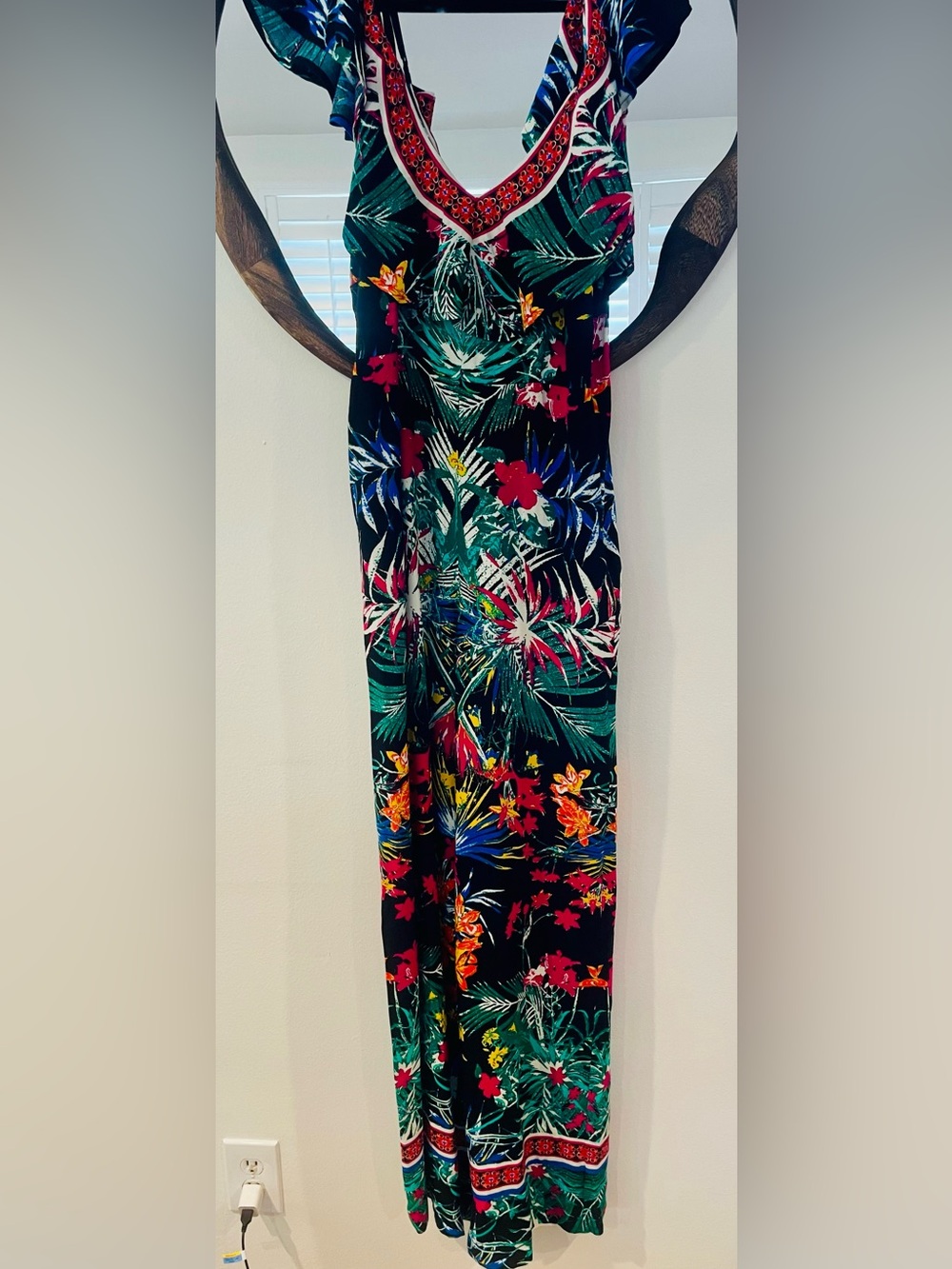 Flying Tomato Black Tropical Floral Romper with Multicolor Blooms